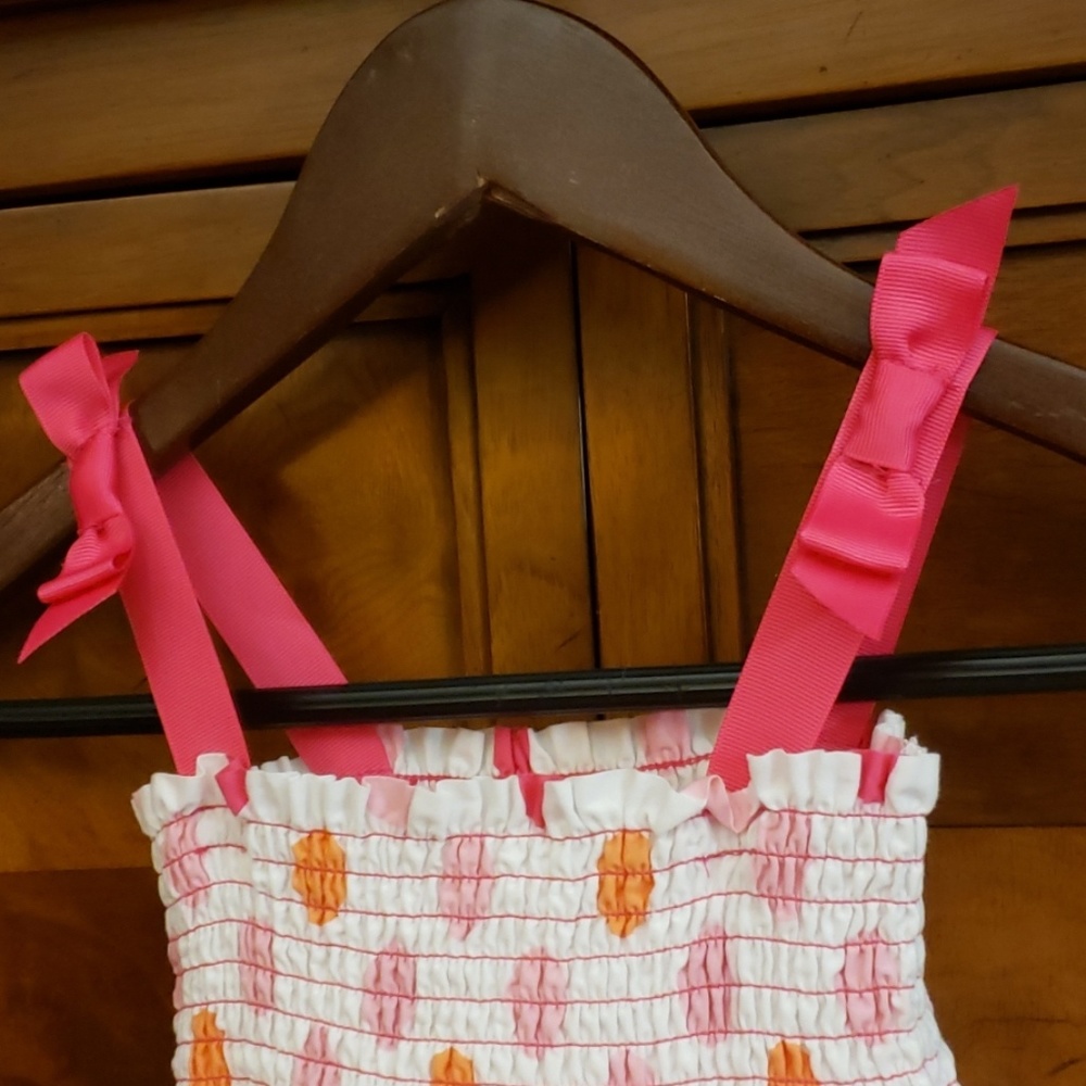 Disney Store Pink/Coral Dot Smocked Dress SZ 3 - Picture 4 of 8